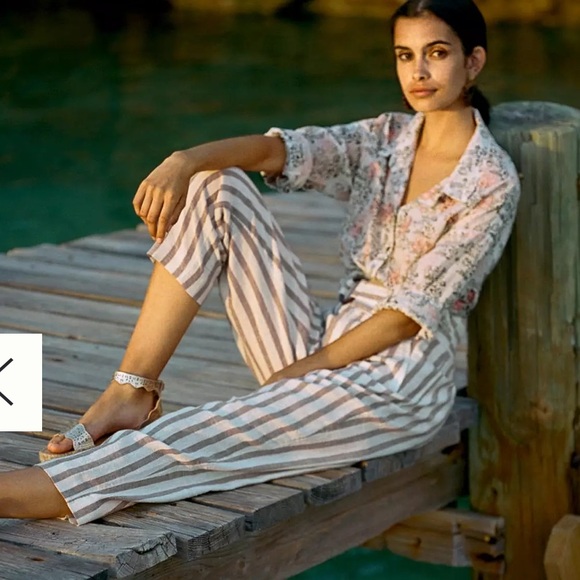 Anthropologie Oasis Striped Linen/cotten blend pants - Picture 2 of 13